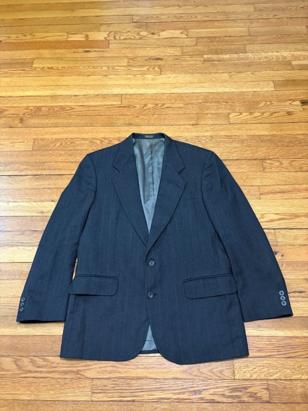 Oscar De La Renta Mens Blazer Jacket Sz 40R Gray Pinstriped Wool Sport Coat